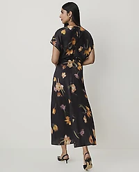 Ann Taylor Petite Floral Crew Neck Midi Dress Black - Yellow Women's