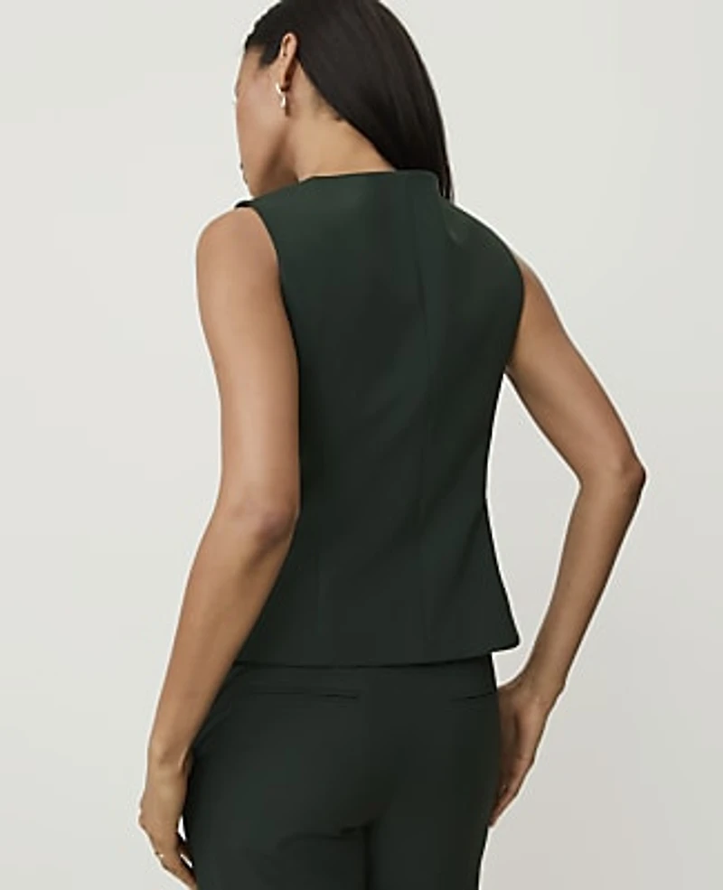 Ann Taylor The Petite Fitted V-Neck Vest Seasonless Stretch Dark Forest Green Women's