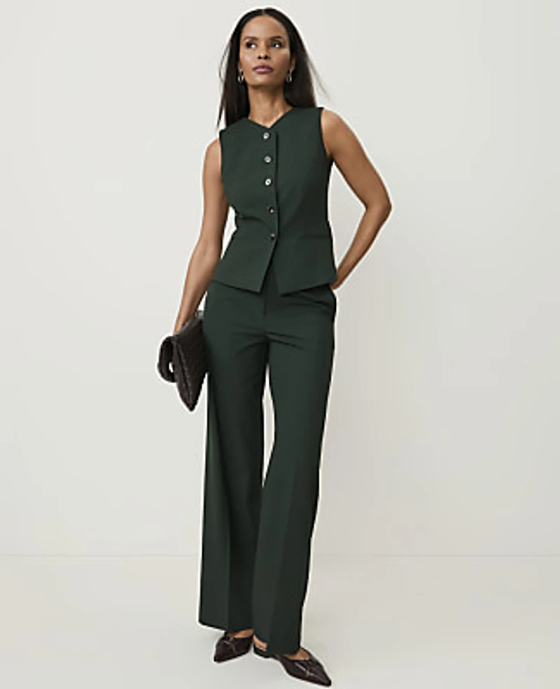 Ann Taylor The Petite Fitted V-Neck Vest Seasonless Stretch Dark Forest Green Women's