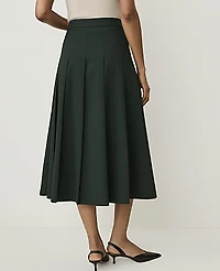 Ann Taylor The Petite Pleated Midi Skirt Seasonless Stretch Dark Forest Green Women's