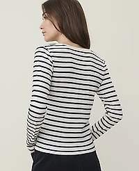 Ann Taylor Petite Weekend Striped Pointelle Henley Top Night Sky Women's
