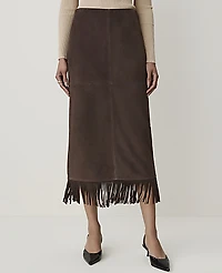 Ann Taylor Studio Collection Suede Fringe Column Skirt Pure Chocolate Women's