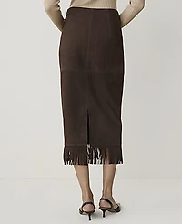 Ann Taylor Studio Collection Suede Fringe Column Skirt Pure Chocolate Women's