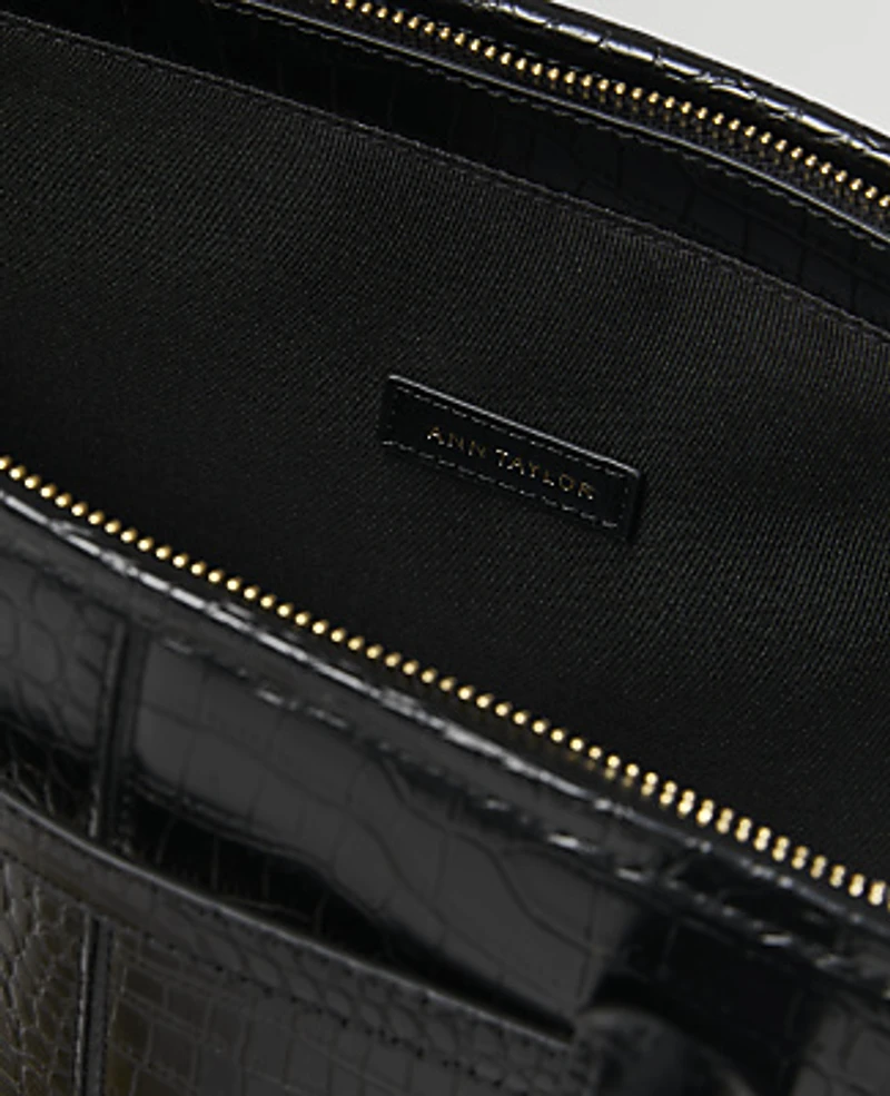 Ann Taylor Croco Belted Tote Black Women's