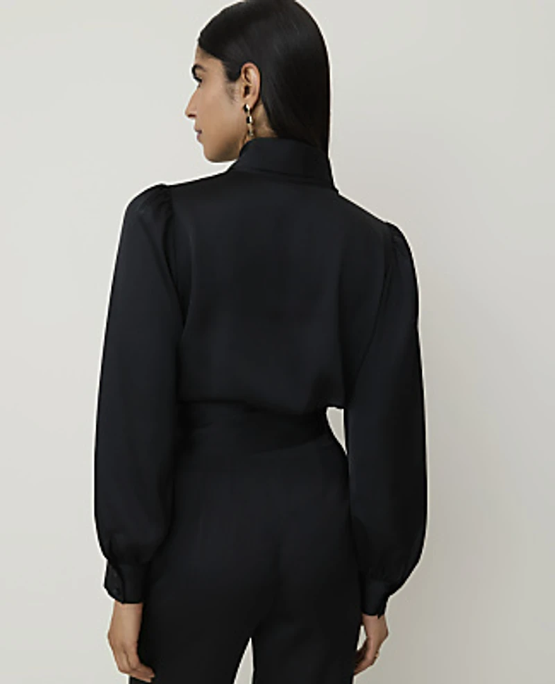 Ann Taylor Wrap Blouse Satin Black Women's