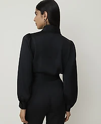 Ann Taylor Wrap Blouse Satin Black Women's