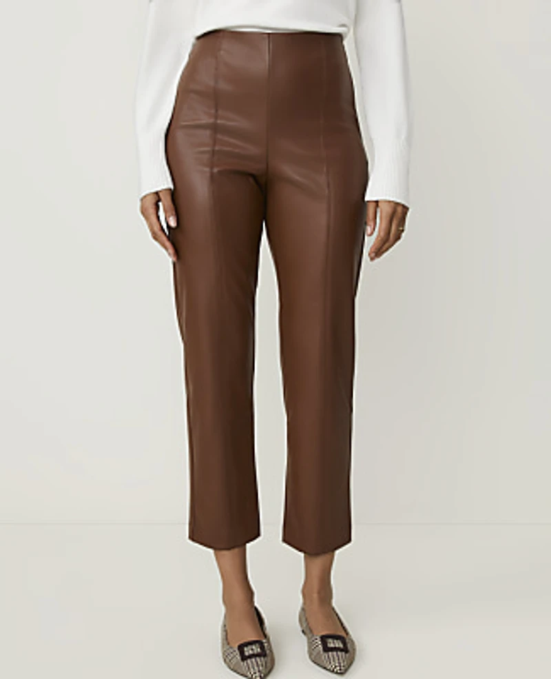 Ann Taylor The Petite Side Zip Ankle Pant Faux Leather Midnight Mahogany Women's