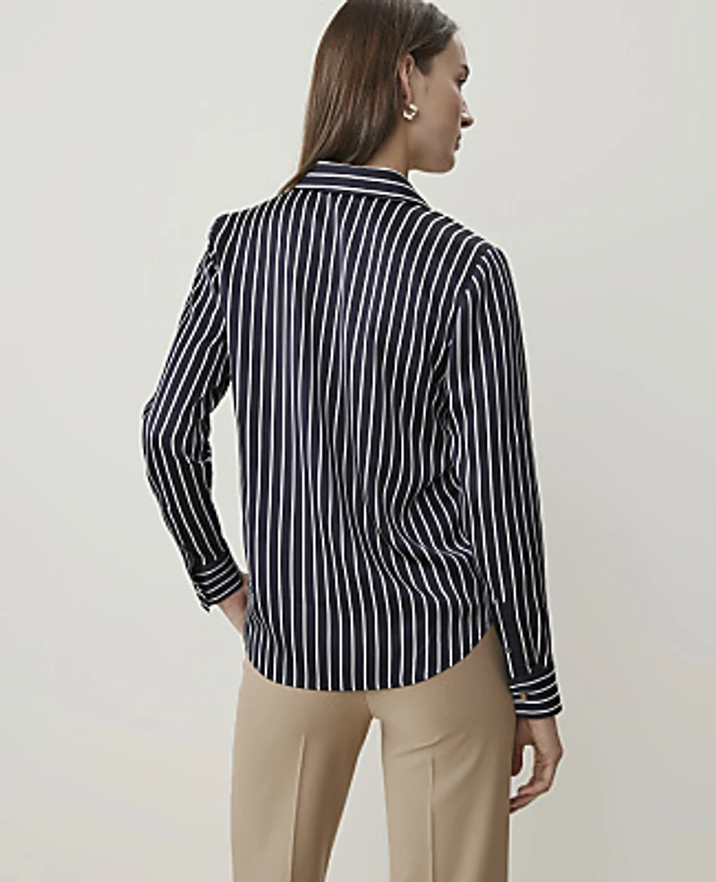 Ann Taylor Striped Modern Shirt Satin Night Sky Women's