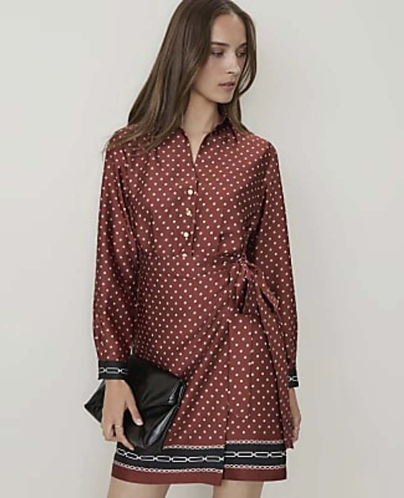 Ann Taylor Geo Print Collared Wrap Shirtdress Amber Noir Women's