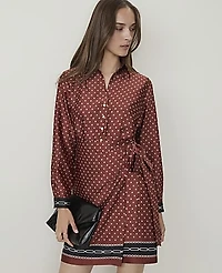 Ann Taylor Geo Print Collared Wrap Shirtdress Amber Noir Women's