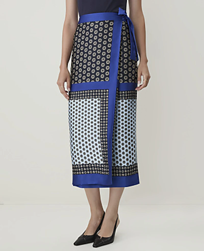 Ann Taylor Geo Print Wrap Skirt Satin Night Sky Women's