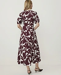 Ann Taylor Floral Puff Sleeve Midi Dress Purest Plum Women's