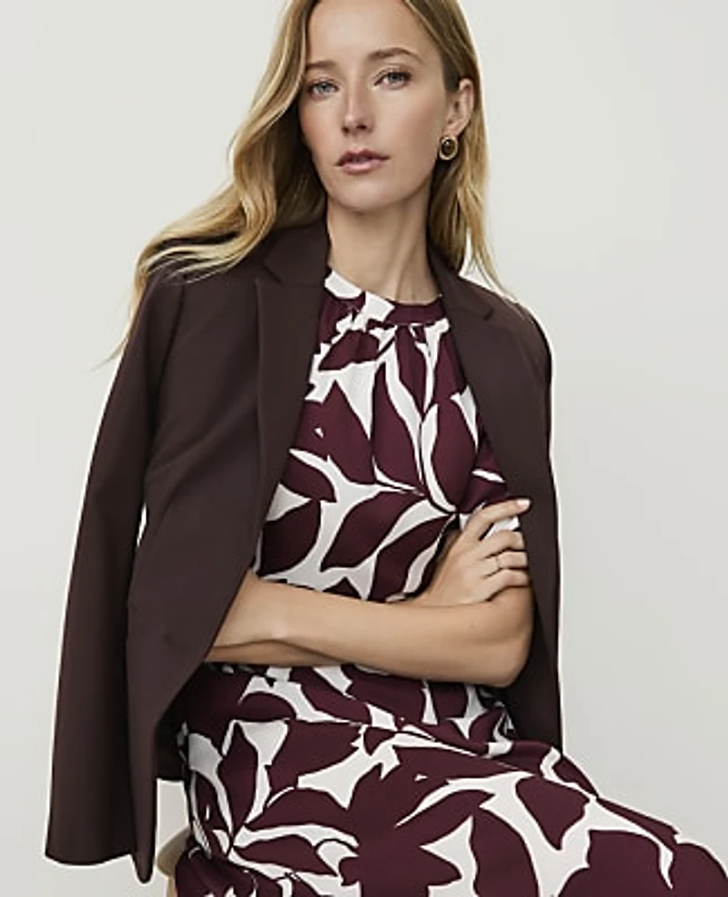Ann Taylor Floral Puff Sleeve Midi Dress Purest Plum Women's