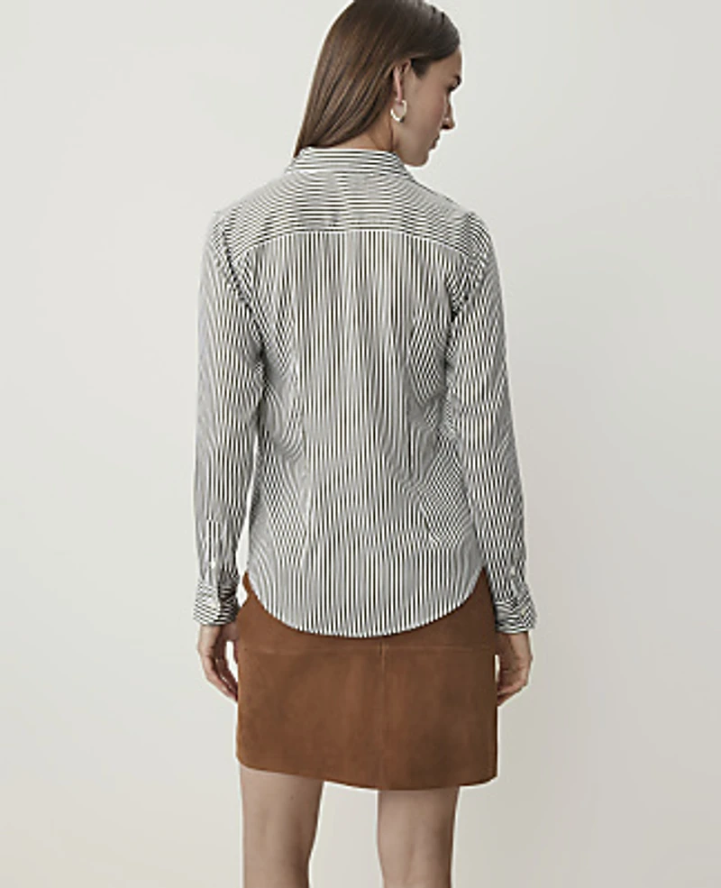 Ann Taylor Striped Perfect Shirt Muted Moss Women's