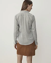 Ann Taylor Striped Perfect Shirt Muted Moss Women's