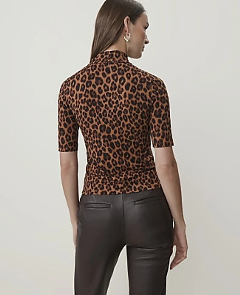 Ann Taylor Animal Print Mock Neck Top Brown Women's