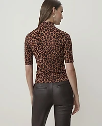 Ann Taylor Animal Print Mock Neck Top Brown Women's