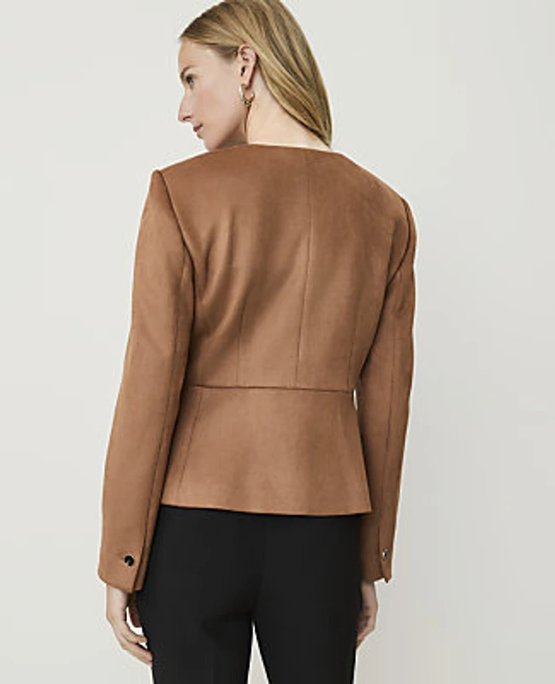 Ann Taylor Petite Faux Suede Peplum Jacket Sahara Women's
