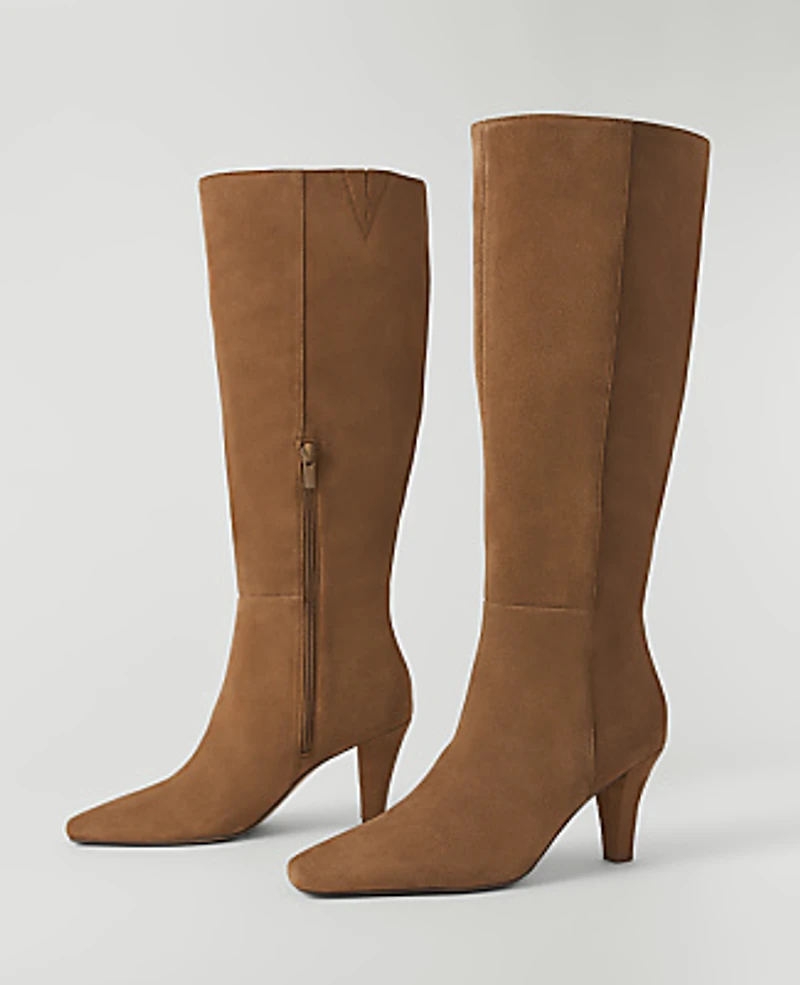 Ann Taylor Suede Skinny Heel Tall Boot Coffee Bean Women's