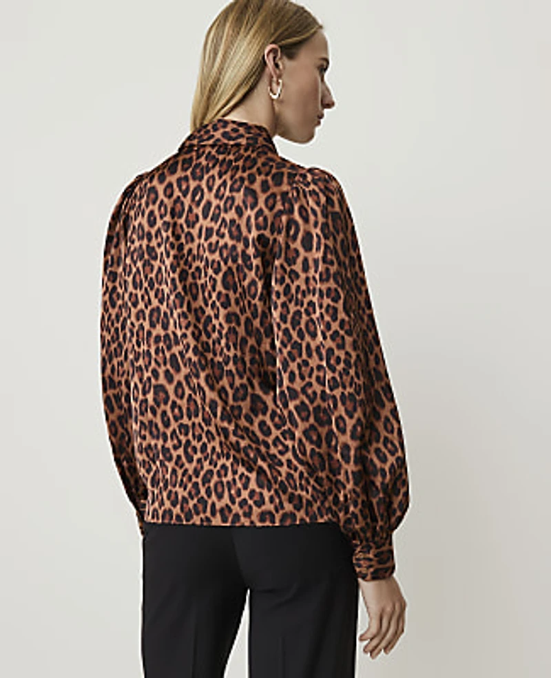Ann Taylor Animal Print Blouson Sleeve Shirt Brown Women's