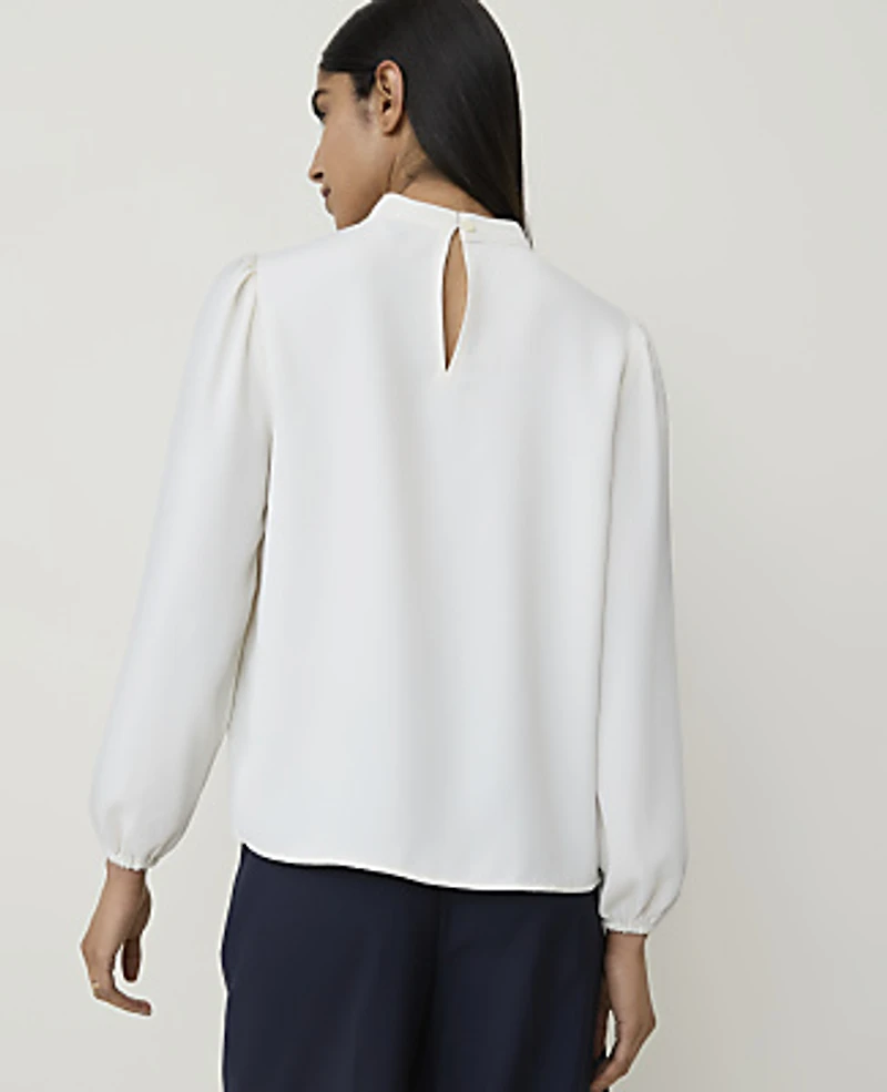 Ann Taylor Mock Neck Ruffle Trim Blouse Winter White Women's