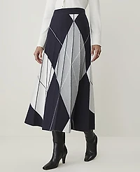 Ann Taylor Petite Pleated Argyle Jacquard Sweater Skirt Night Sky Women's