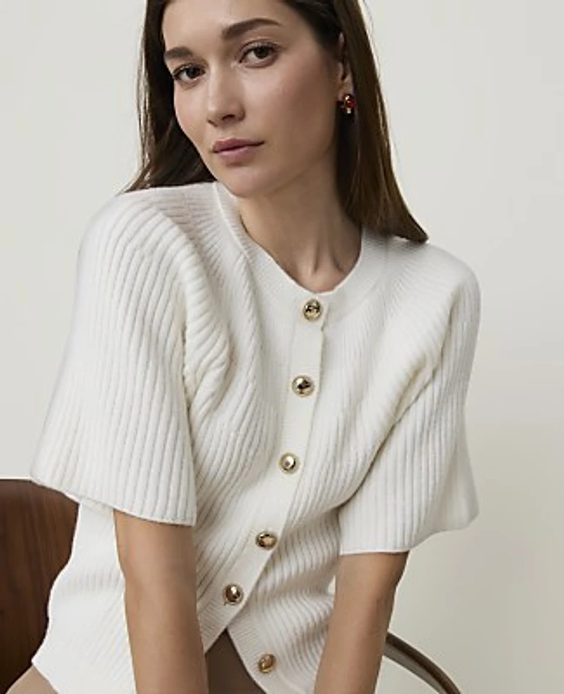 Ann Taylor Ribbed Crew Neck Cardigan Women's