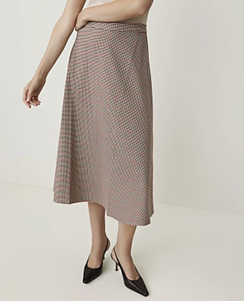 Ann Taylor Houndstooth Full Midi Skirt Multi Women's