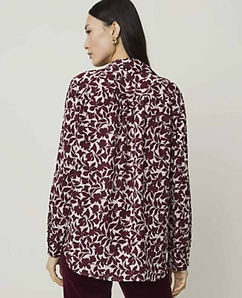Ann Taylor Floral Camp Shirt Berry Mousse Women's