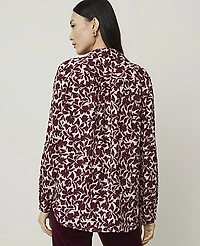 Ann Taylor Floral Camp Shirt Berry Mousse Women's