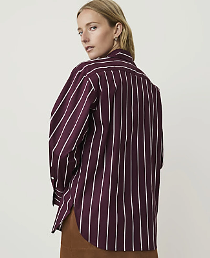 Ann Taylor Petite Striped Oversized Shirt Purest Plum Women's