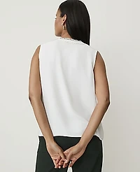 Ann Taylor Sleeveless Bobble Trim Top Winter White Women's