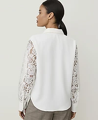 Ann Taylor Petite Lace Sleeve Shirt Winter White Women's