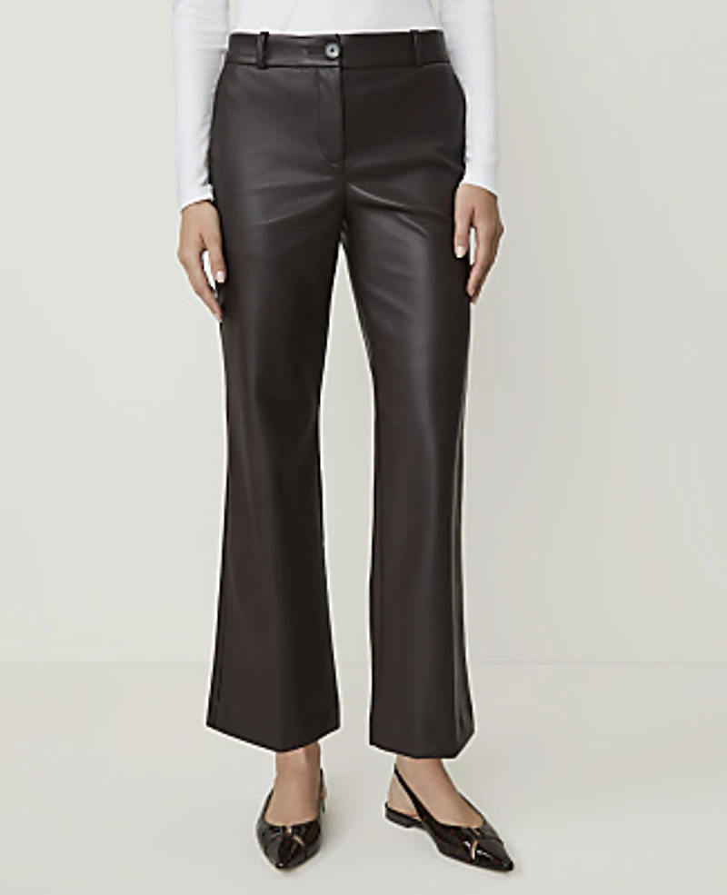 Ann Taylor The Petite Jayne Crop Trouser Faux Leather Pure Chocolate Women's