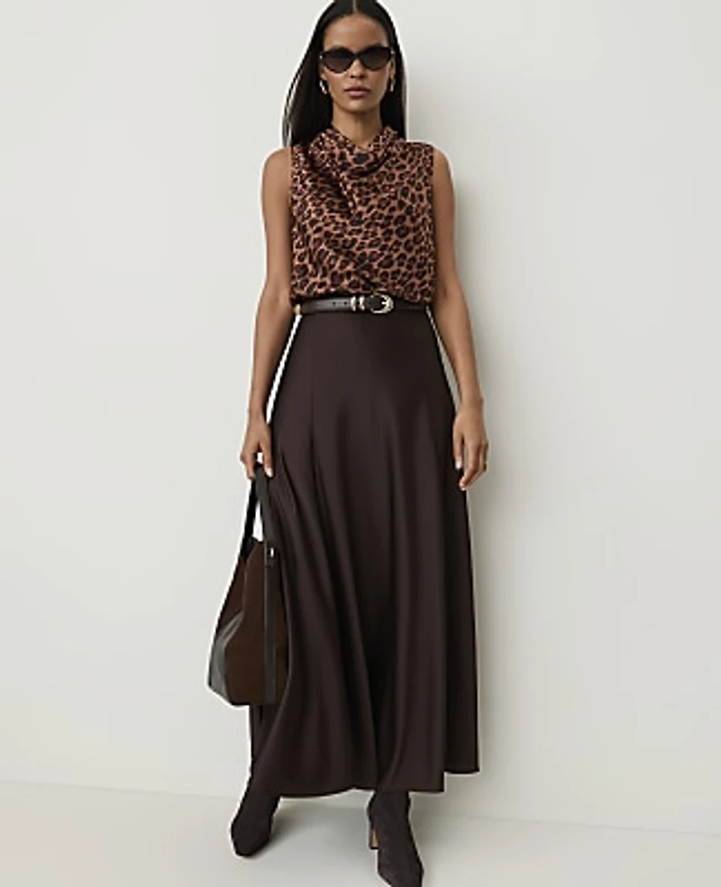 Ann Taylor Petite Animal Print Draped Cowl Neck Top Brown Women's