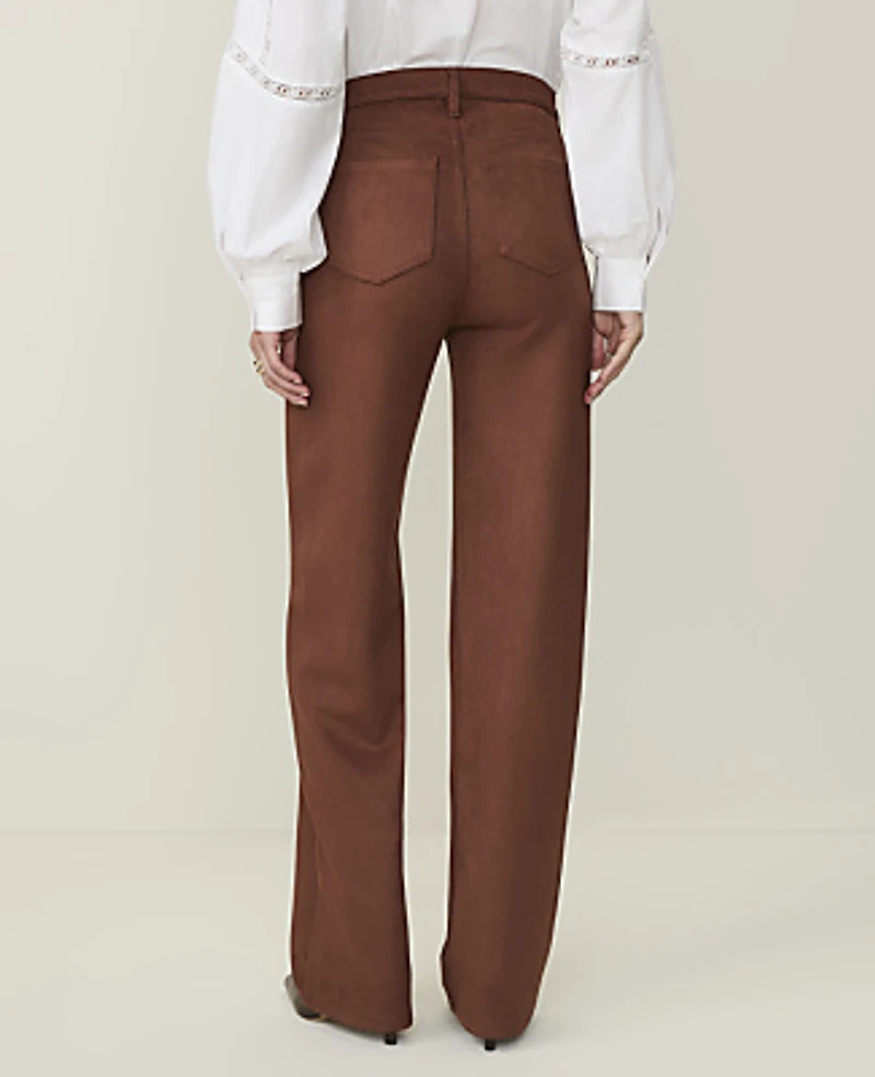 Ann Taylor Petite Weekend Faux Suede Straight Pant Stallion Brown Women's