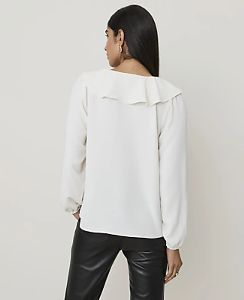 Ann Taylor Ruffle Trim Blouse Winter White Women's