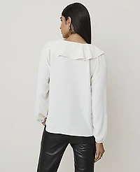 Ann Taylor Ruffle Trim Blouse Winter White Women's