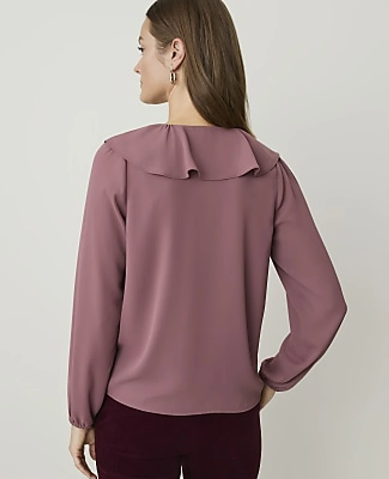 Ann Taylor Ruffle Trim Blouse Deep Rosy Tan Women's