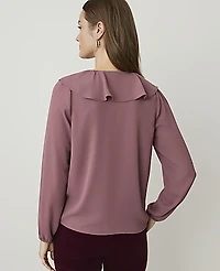 Ann Taylor Ruffle Trim Blouse Deep Rosy Tan Women's
