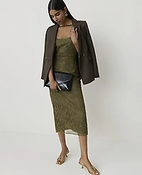 Ann Taylor Petite Lace Flutter Sleeve Midi Dress Olive Sprig Women's