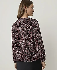 Ann Taylor Paisley Ruffle Trim Blouse Black Women's