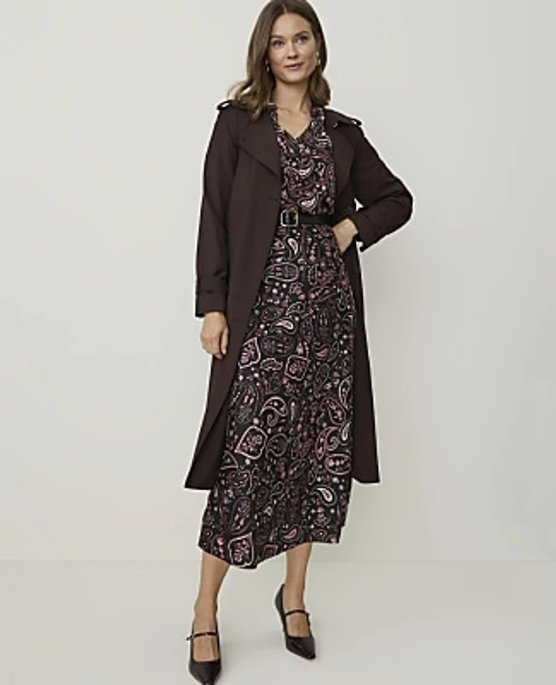 Ann Taylor Paisley Ruffle Trim Blouse Black Women's