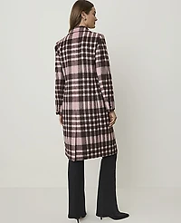 Ann Taylor Plaid Long Chesterfield Coat French Mocha Women's