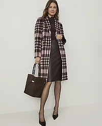 Ann Taylor Plaid Long Chesterfield Coat French Mocha Women's