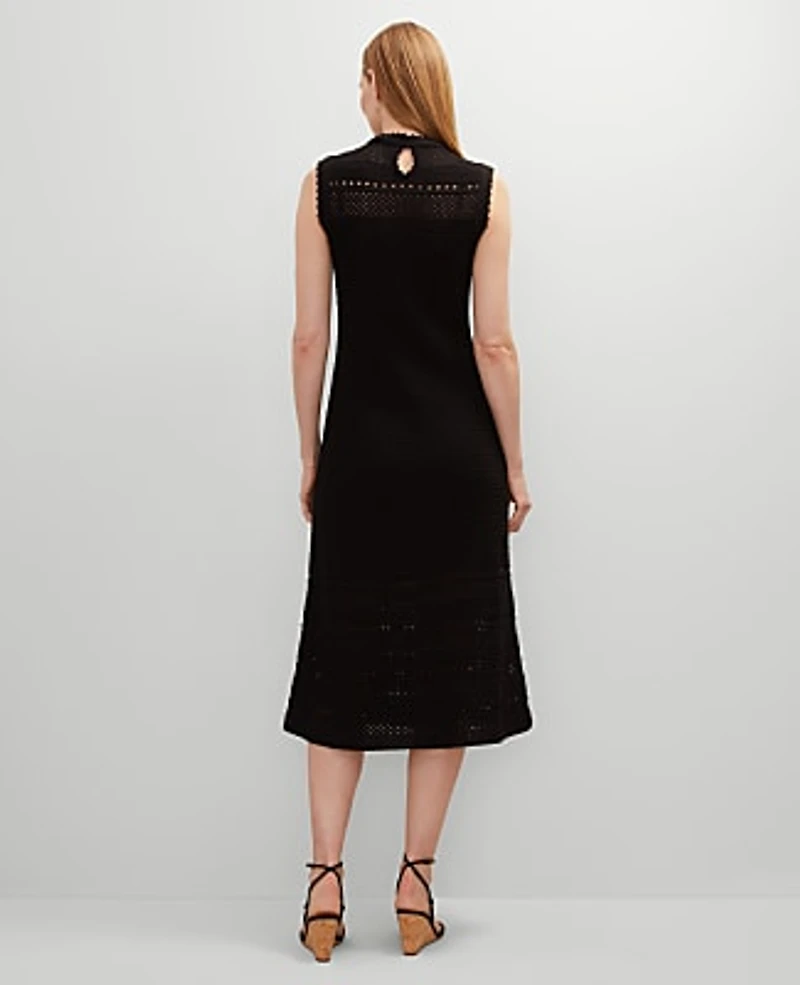 Ann Taylor Crochet Midi Dress Black Women's