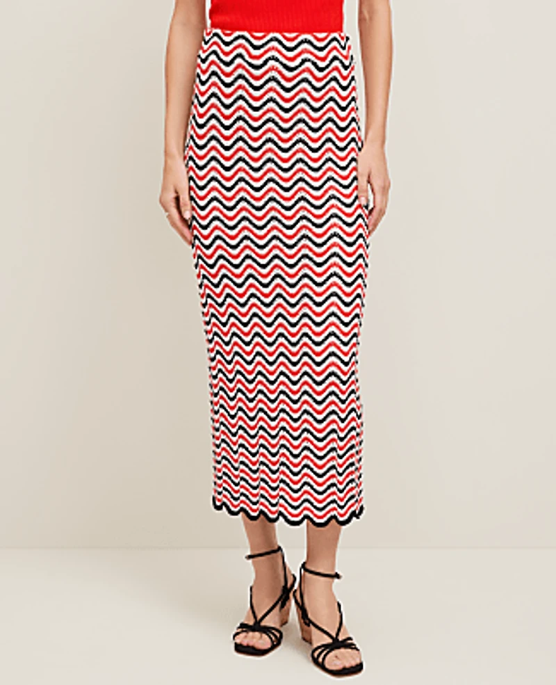 Ann Taylor Petite Striped Crochet Sweater Skirt Red/Black Multi Women's