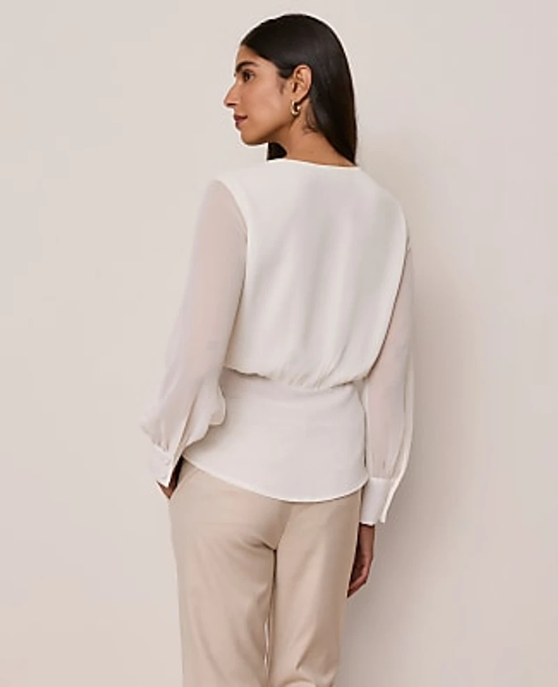 Ann Taylor Draped Wrap Blouse Size Small Winter White Women's