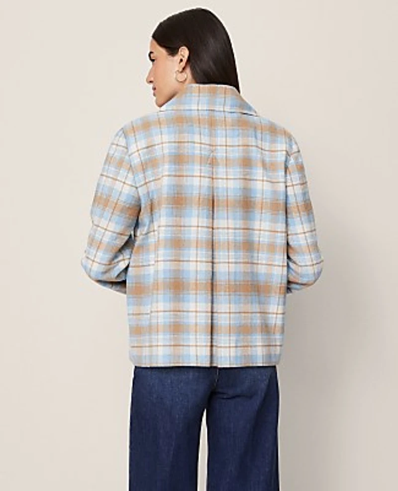 Ann Taylor Weekend Plaid Short Trench Coat Park Fountain Women's