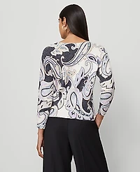 Ann Taylor Paisley Boatneck Sweater Night Sky Women's